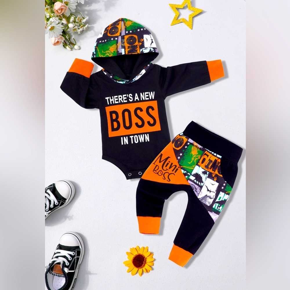 Brand new baby matching outfit- There’s a new boss in town.